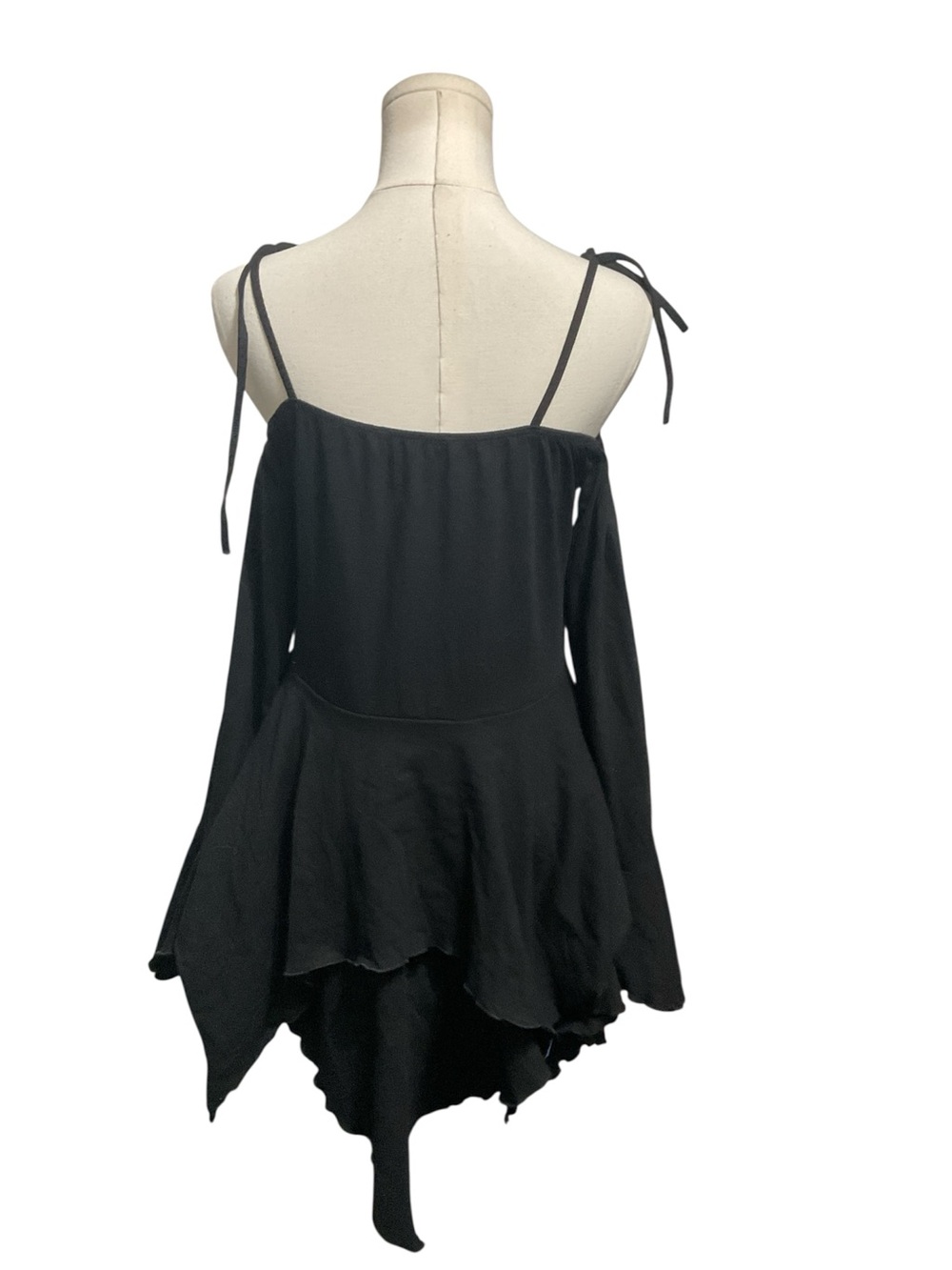 Current Mood Fairy Dress Black Goth Fairycore Handkerchief Hem Tie Strap NWOT - Picture 4 of 5